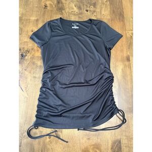 EUC Womens A Glow maternity black active short sleeve tie ruched sides size M